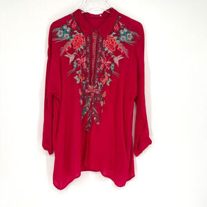 Johnny Was Top Womens S Embroidered Boho Floral Hot Pink Western Hippie Feminine